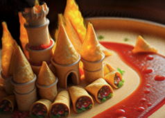 Tortilla castle with salsa river