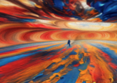 Chaotic landscape with wandering figure