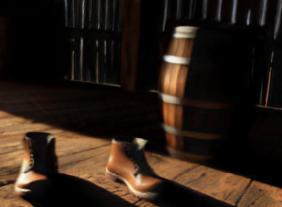 Dusty barn with old boots
