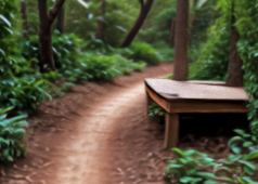 Winding forest path with platform